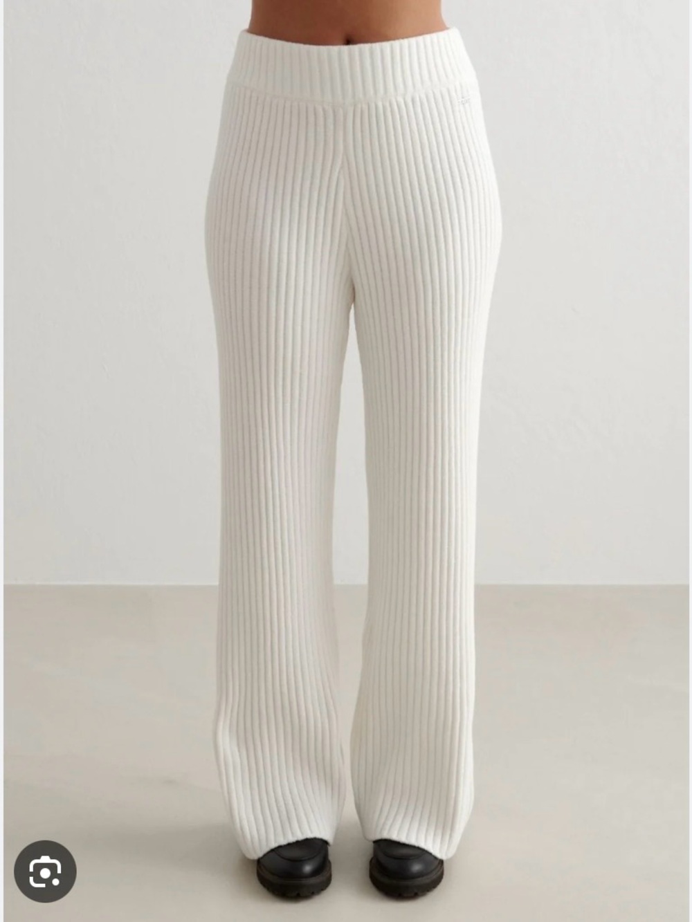 3 pieces Wide-Leg Ribbed Knit Pants in White, blue and black